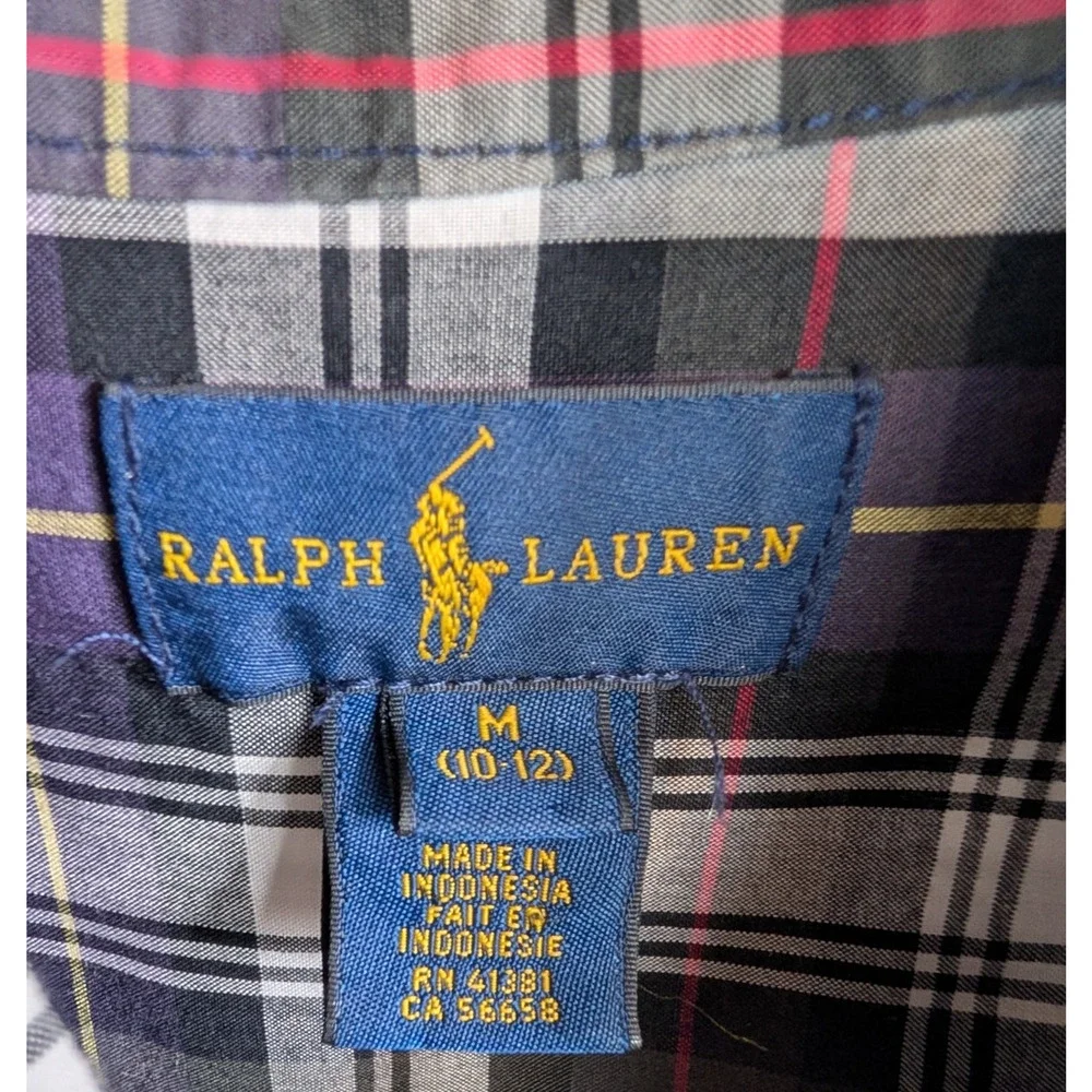 Ralph Lauren Kids‎ Boys Purple Plaid Button Down Shirt Size M 10-12 Long Sleeve
